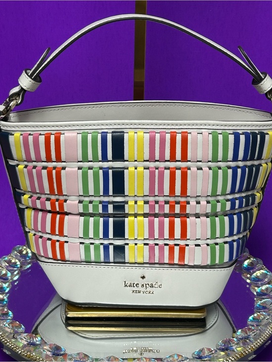 kate spade Handbags - kate spade White Multicolor Woven Stripe Bucket Tote Approx. 110 x 6 x 5